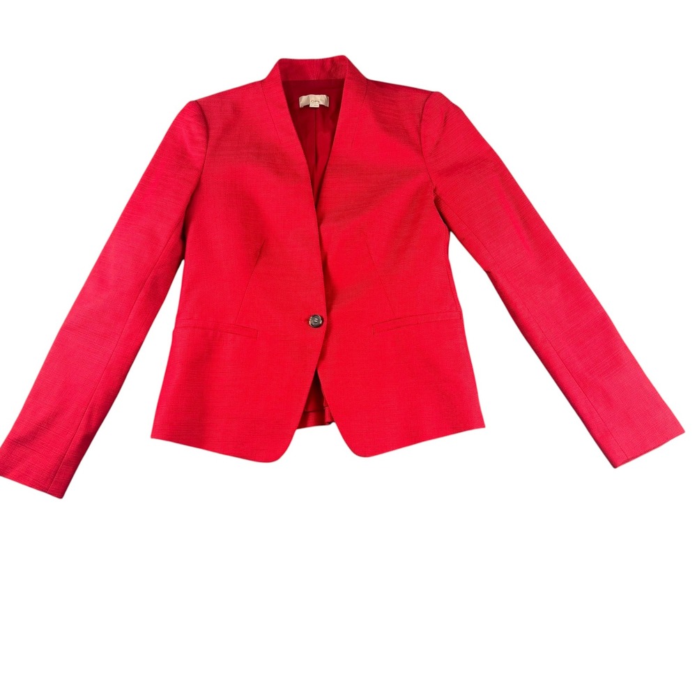 Ann Taylor LOFT Red Textured Single Button Collarless Blazer Jacket Size 2